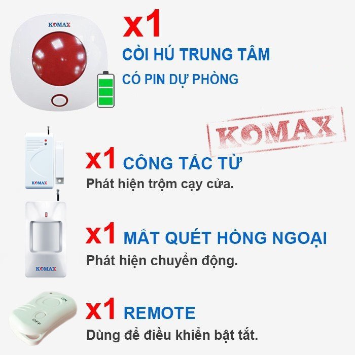 Hệ Thống Báo Trộm Không Dây KM-T70 Cho Gia Đình Bộ báo động chống trộm sử dụng tần số 433MHz ổn định, giúp bảo vệ ngôi nhà an toàn 24/7.