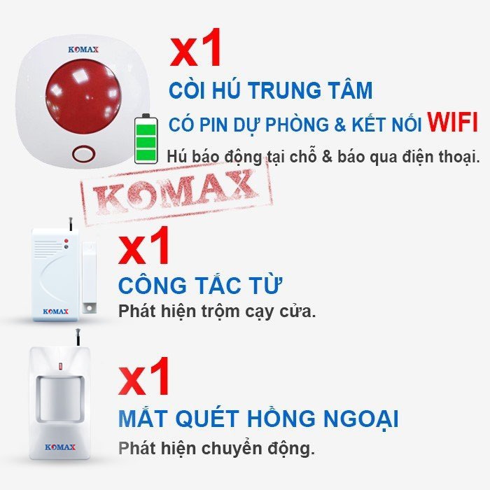 Thiết Bị Chống Trộm Không Dây KM-T70BW 433MHz Trung tâm báo động hỗ trợ kết nối cảm biến cửa, mắt hồng ngoại RF 433MHz với khoảng cách 20–40m.