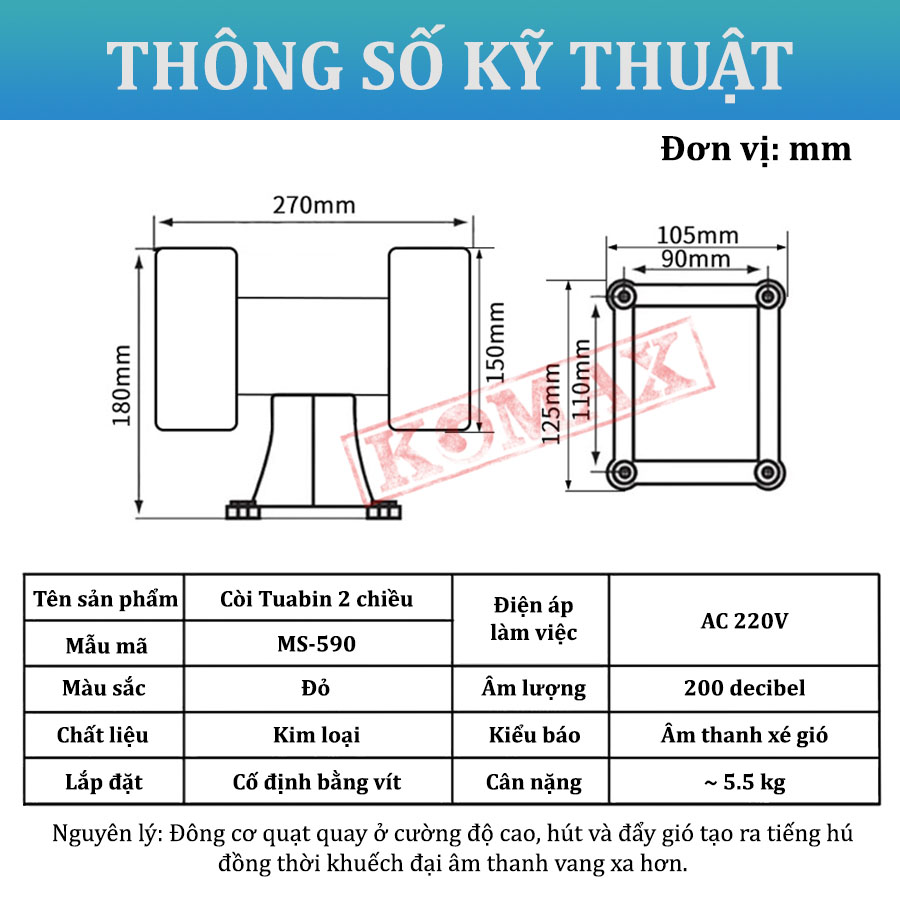 Thông số cơ bản của còi hú MS-590 Thông số cơ bản của còi hú MS-590