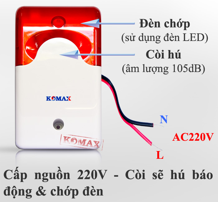 Còi hú KM-A09 sử dụng nguồn điện 220v sinh hoạt hàng ngày