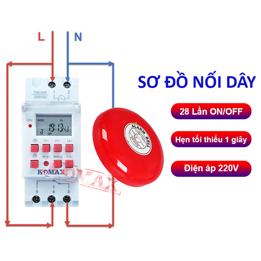 Sơ đồ đấu nối timer và chuông điện sử dụng nguồn 220V Sơ đồ đấu nối timer và chuông điện sử dụng nguồn 220V