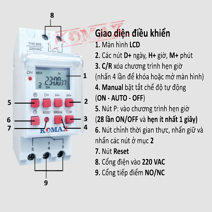 Công tắc hẹn giờ điện tử lập trình công suất lớn 30A THC-30S 4